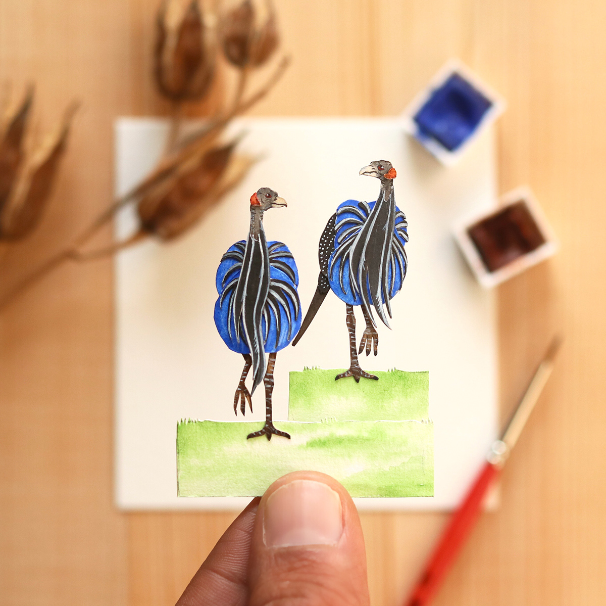 Miniature wildlife art paperart papercut watercolor ILLUSTRATION  bird art Behance crafts  