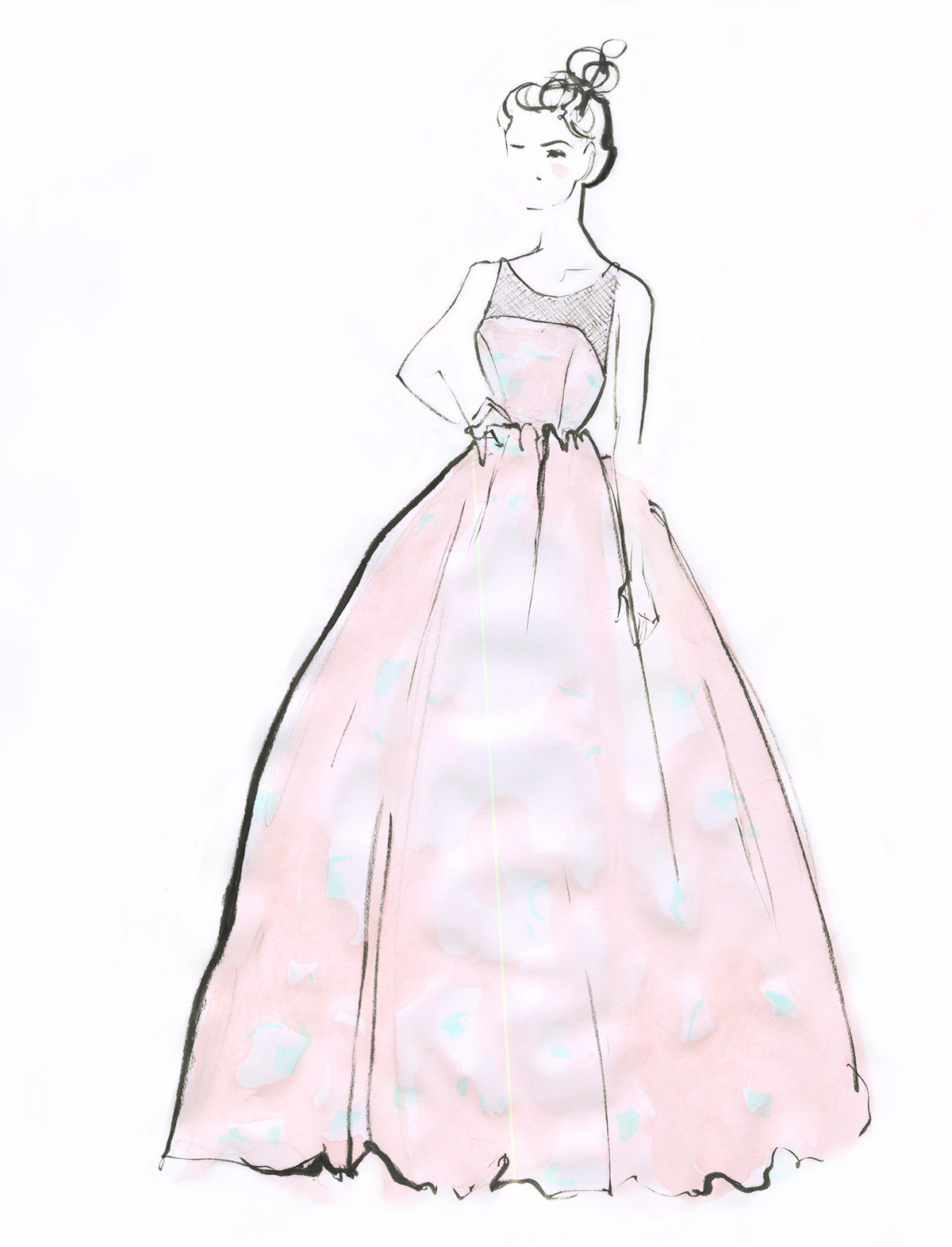 watercolor fashion illustration Fashion illustrator ink copic marker Marker dress Style pastel