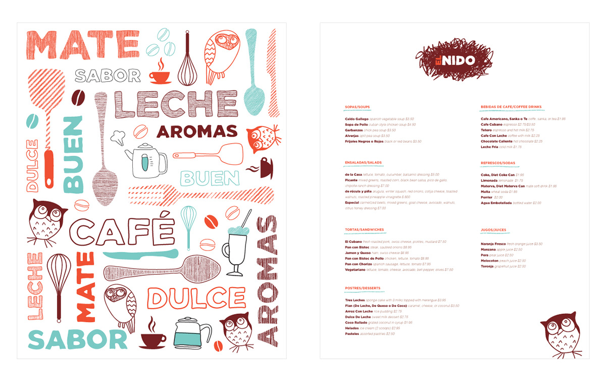 nest Nido owl cafe Coffee coffeehouse mate leche Dulce aromas cozy Latin Latin America spanish bird