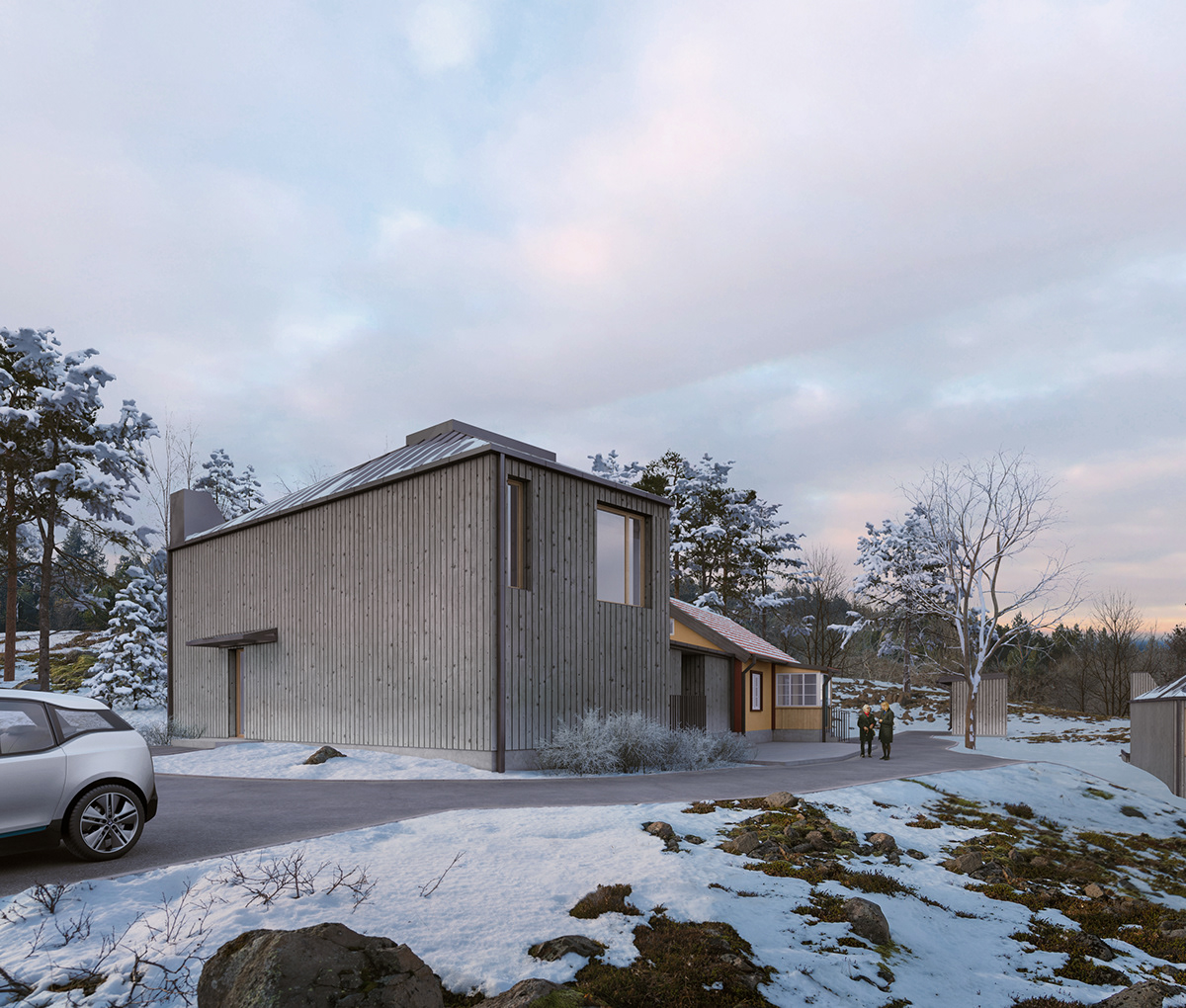 3D architecture archviz exterior Landscape Scandinavian Sweden visualization vray winter