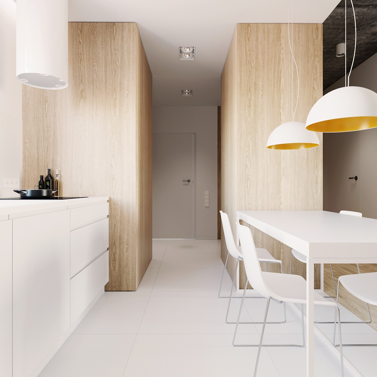 wnętrze minimalizm drewno beton