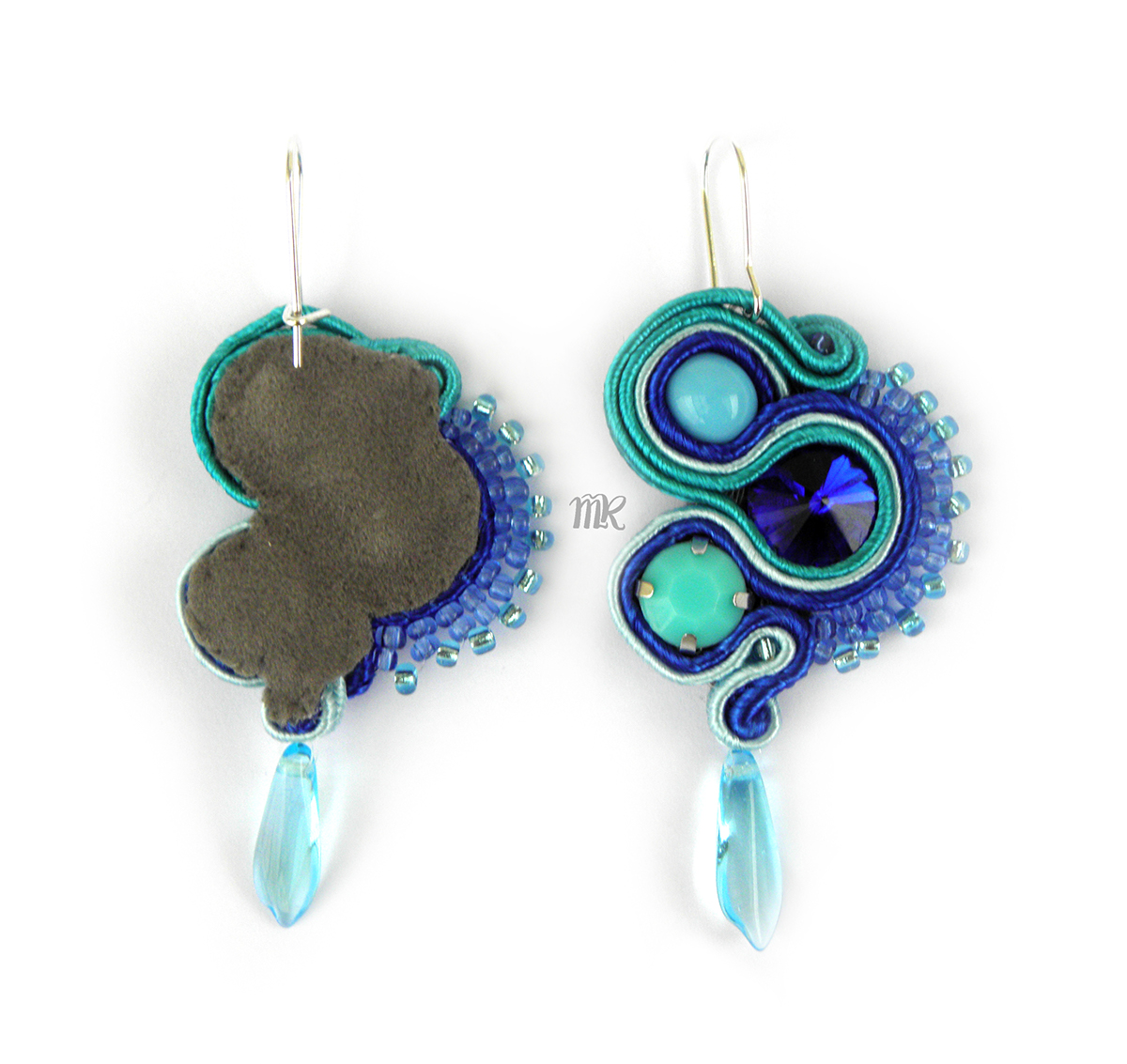sea soutache earrings Swarovski blue teal cyan Jewellery