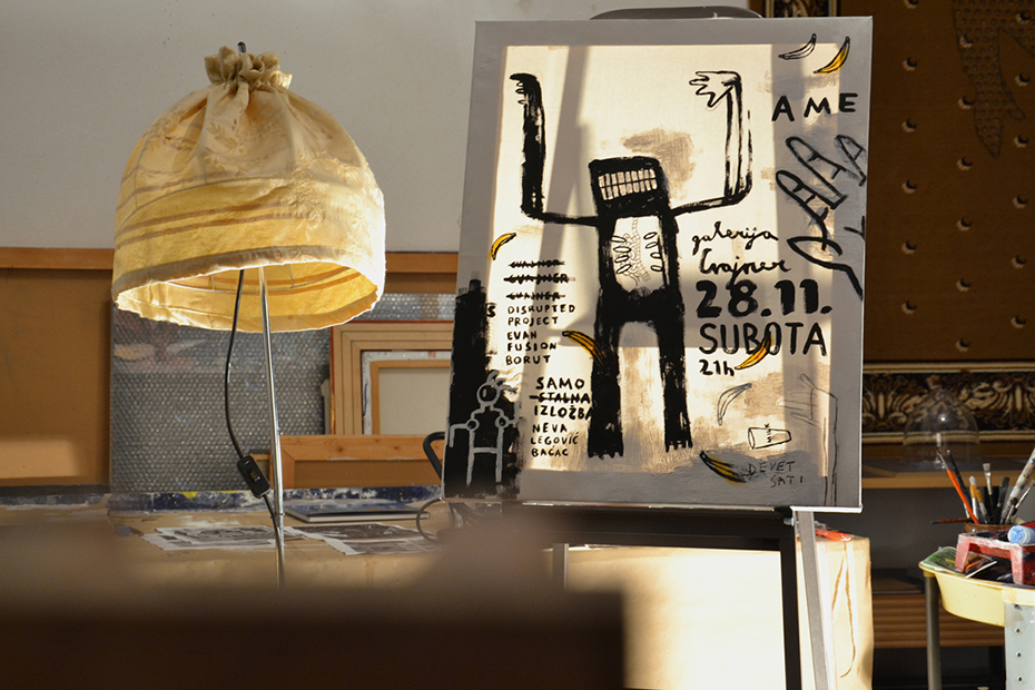 ame poster Oleg Morović design silkscreen print type brush art & music Event Cvajner gallery Serigraphy DIY Croatia Basquiat