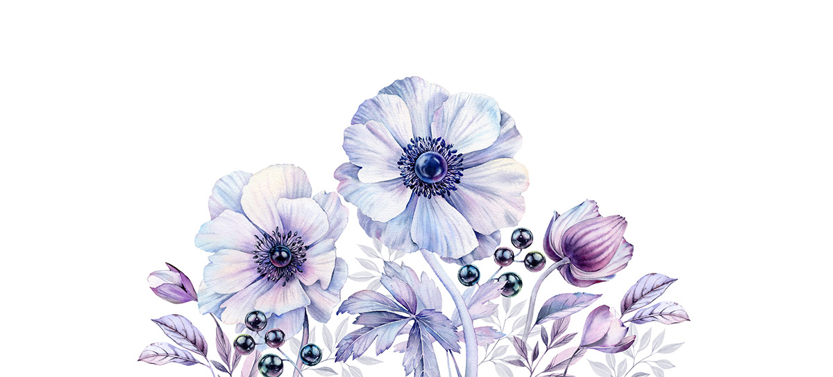 jewelry pearl anemone botanical pattern aquarelle flower Bouquet wedding floral