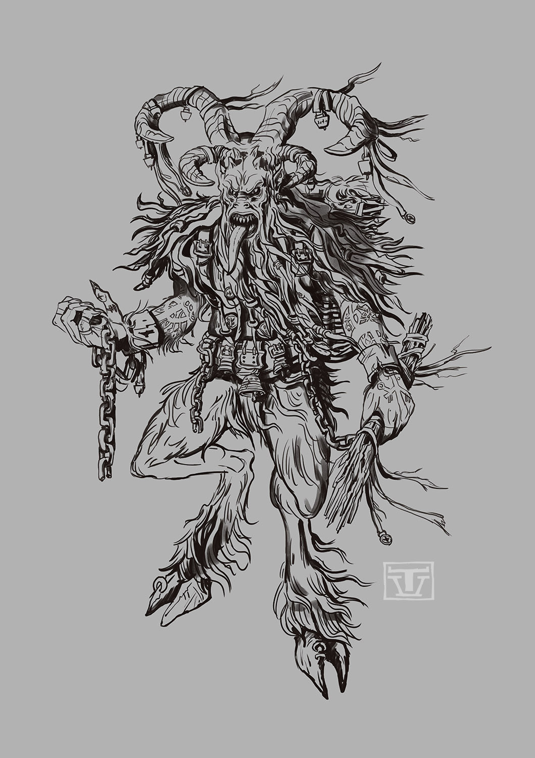 cartoon digital illustration Character design  Krampus cristmas Folklore fantasy monster creature horror