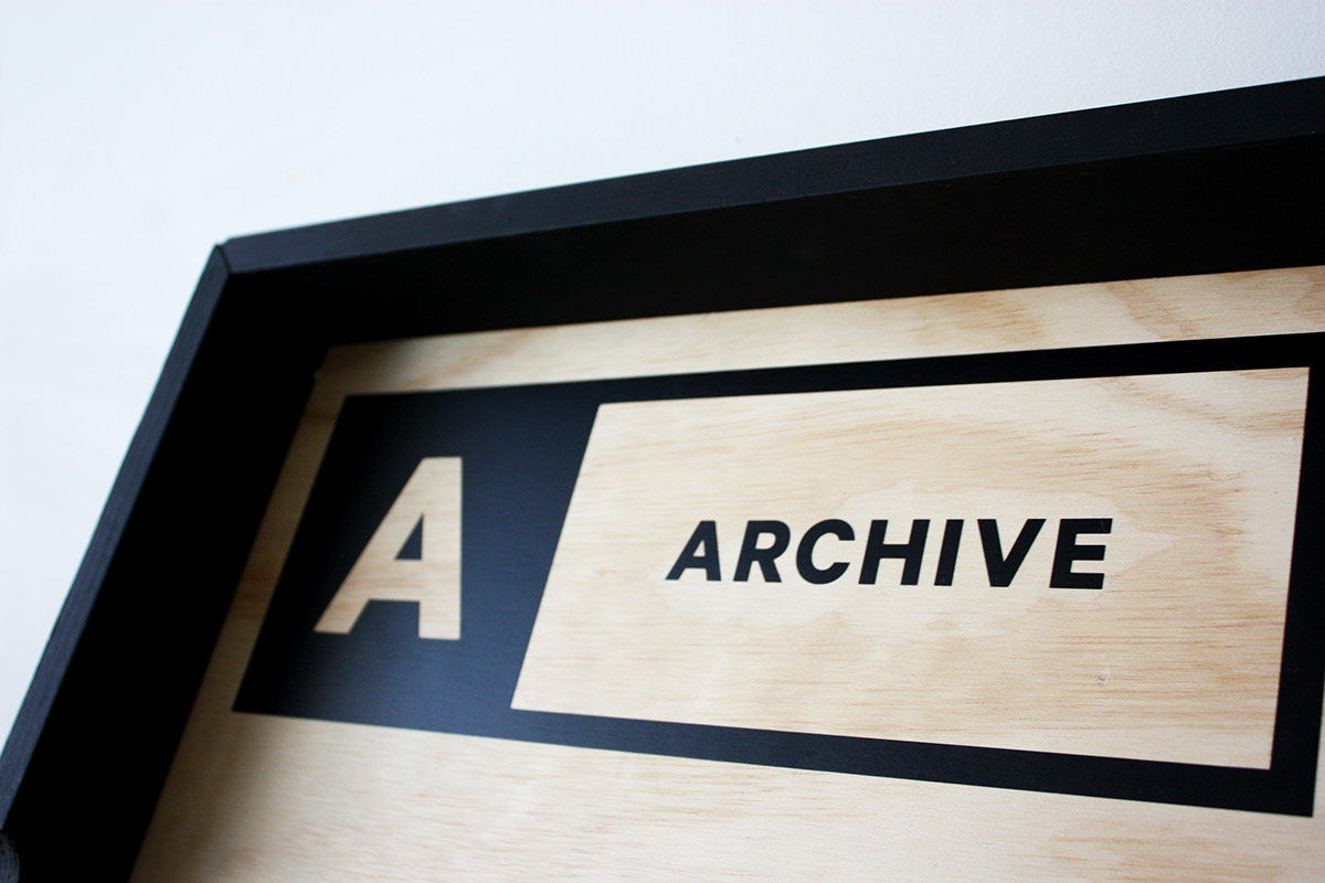 Archive box interactive portfolio print informative Display tactile type wood exhibit