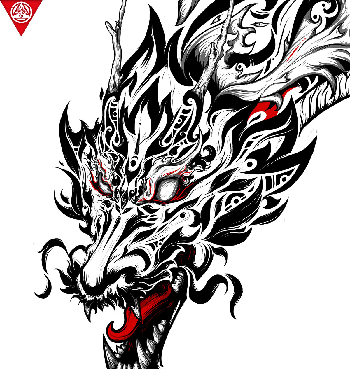 dragon  tribal lines black red details arts simple