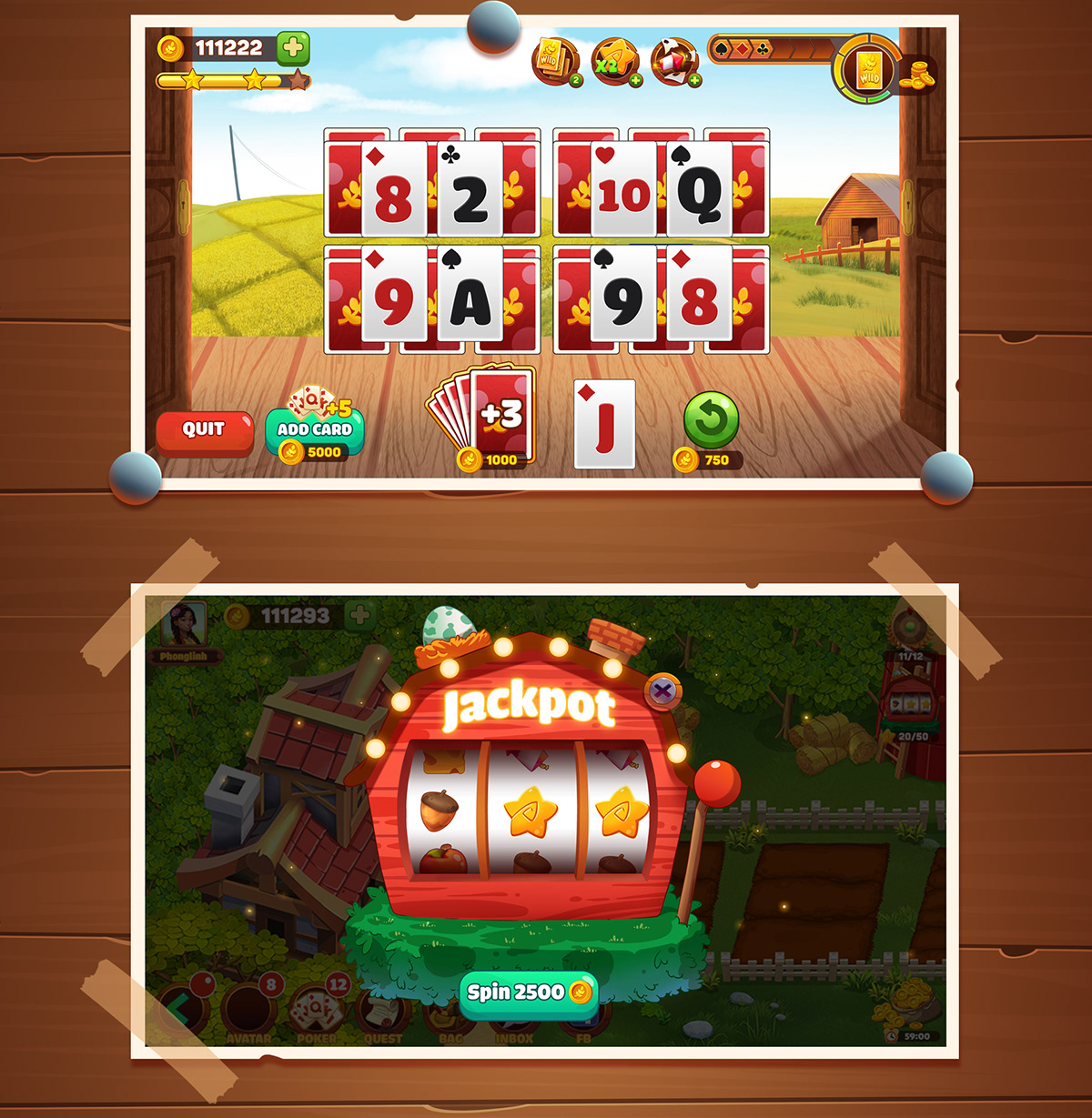 mobile game solitaire UI UI/UX card farm game Games