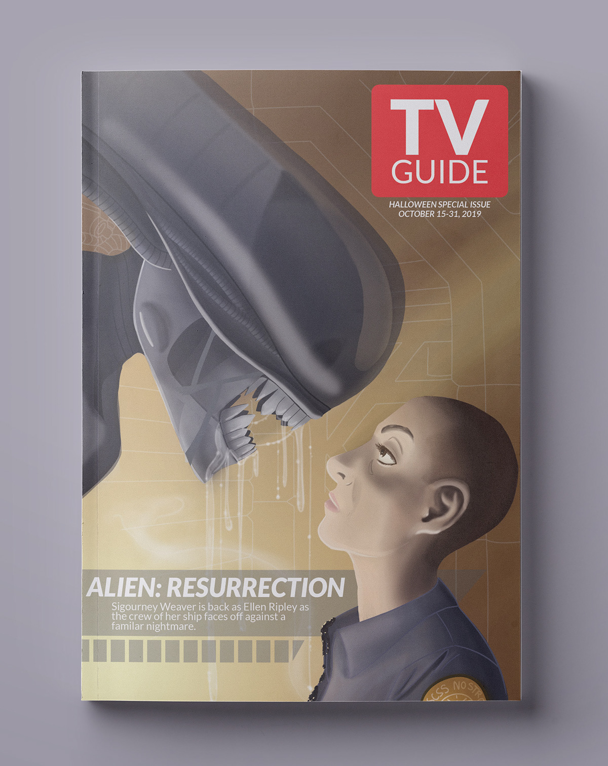 alien tv guide cover ILLUSTRATION  art painting   Ridley Scott ripley aliens