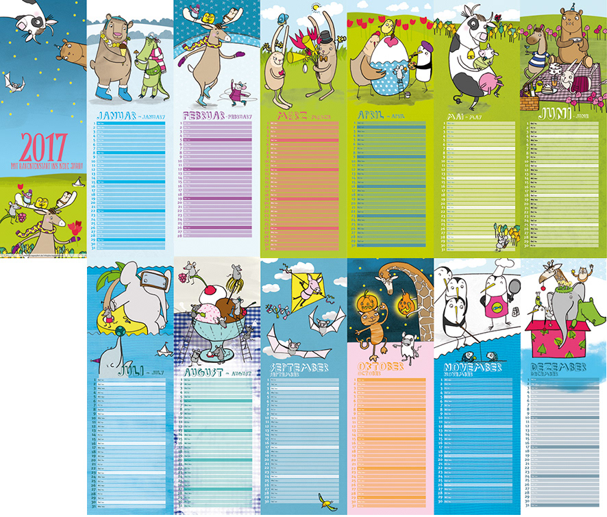 calendar kalender animal Collection cute handdrawn calendar 2019 German Design