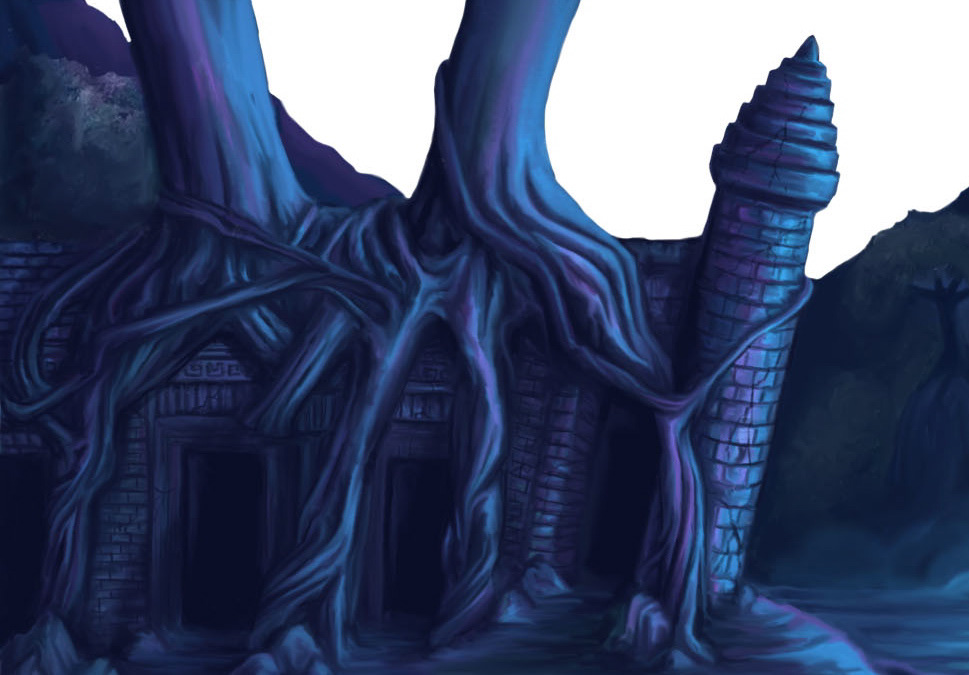 Matte Painting photo retouch jungle Tombs interiors nighttime fantasy digital painting metropolis jousting blue futuristic