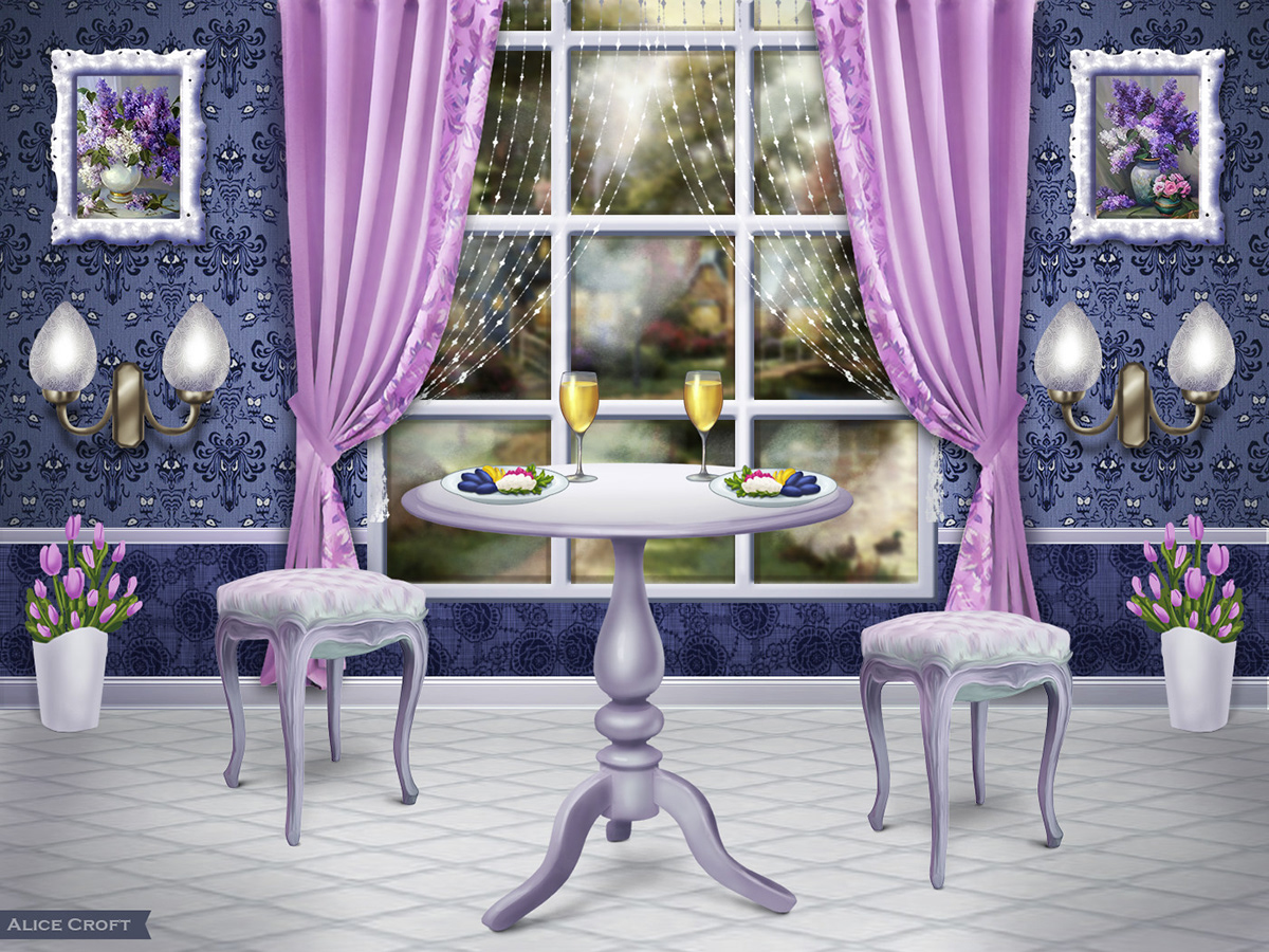 digital 2d concept art Matte Painting Game Art Interior Romantic interior romantic room romantic dinner interior design 