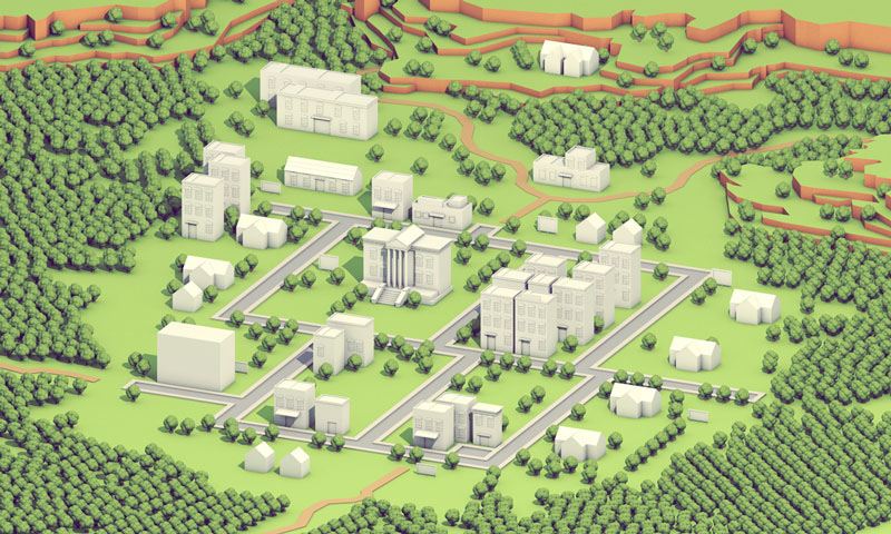 onett earthbound city town video game snes ness 3D Render lowpoly Low Poly c4d cinema 4d Landscape Level