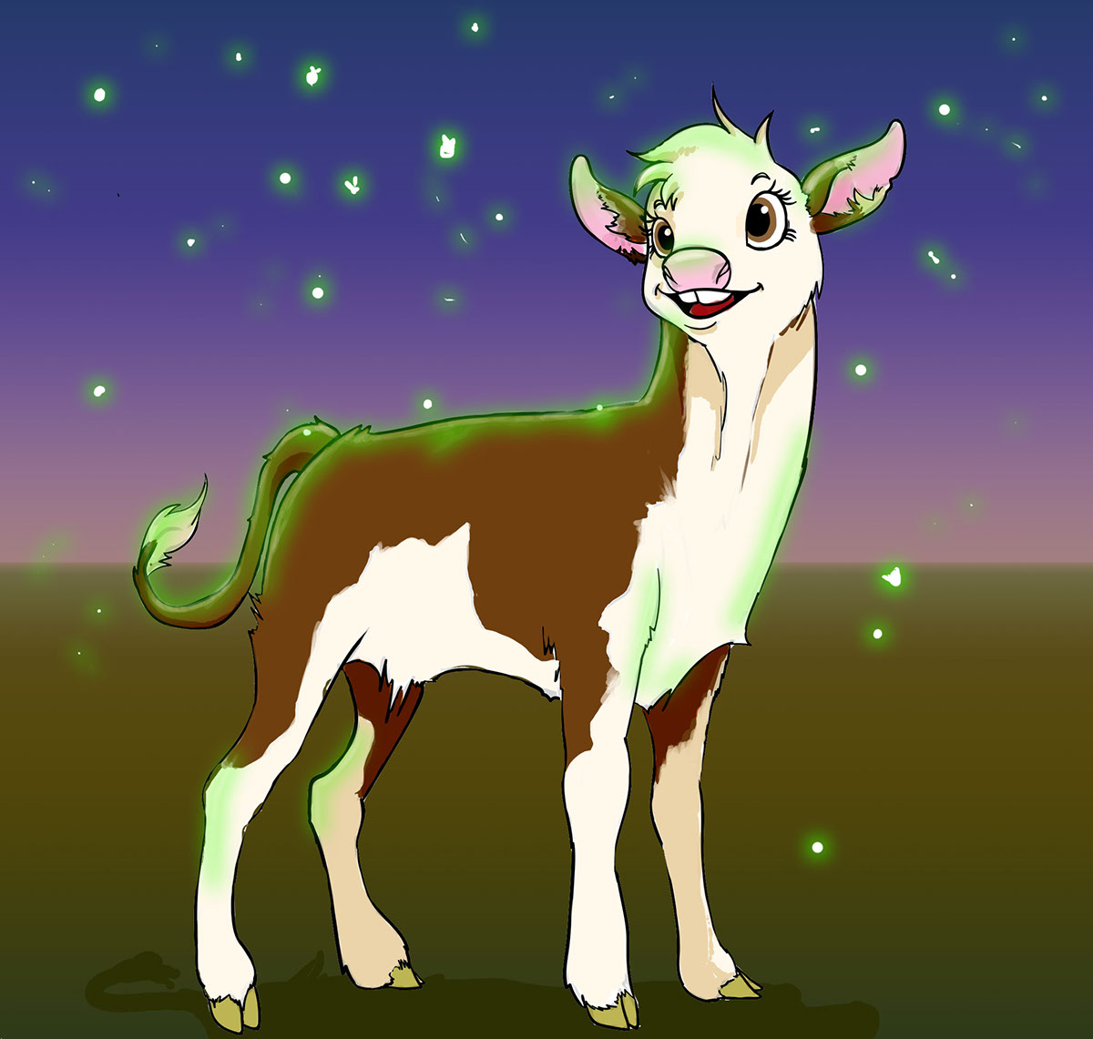 ILLUSTRATION  fireflies cow calf photoshop caricature  