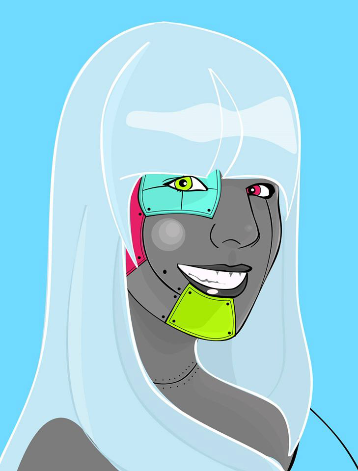 robots girls steel colour pop vector Digital Drawing robotic futuristic