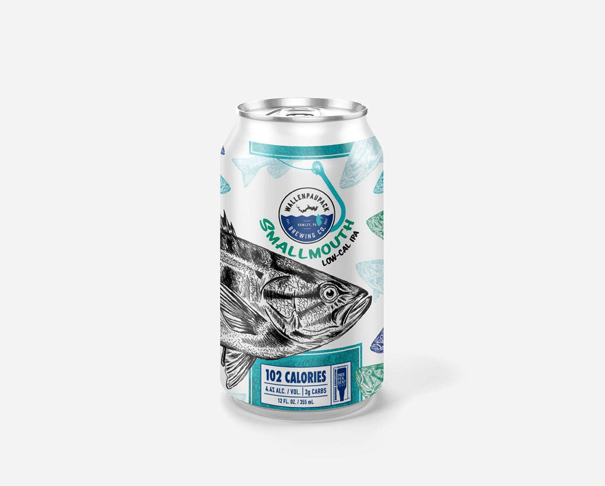 Beer can label design for Wallenpaupack Brewing Co. Smallmouth Low-Cal IPA