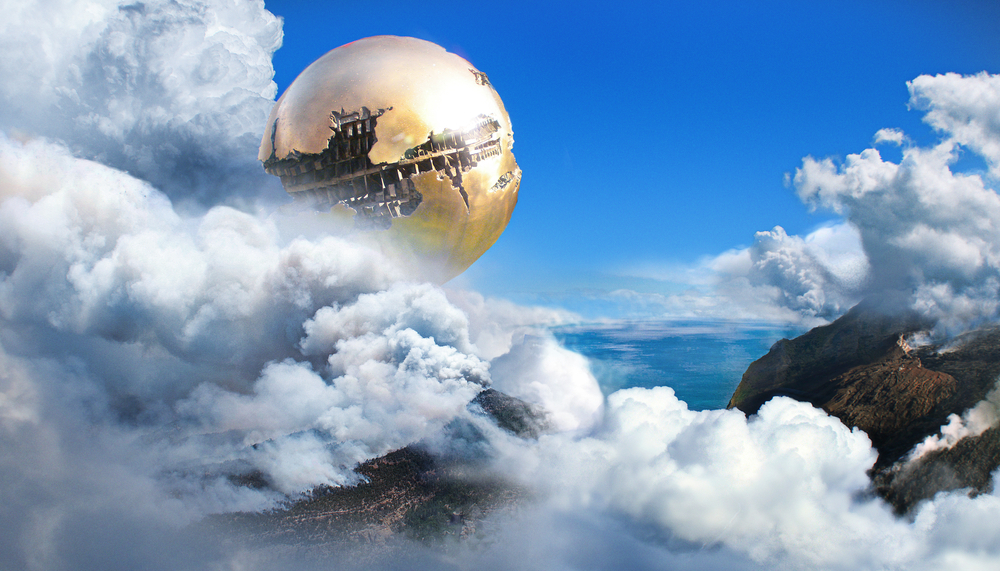Matte Painting concept art vfx clouds Aerial spehere sci-fi fantasy volcano