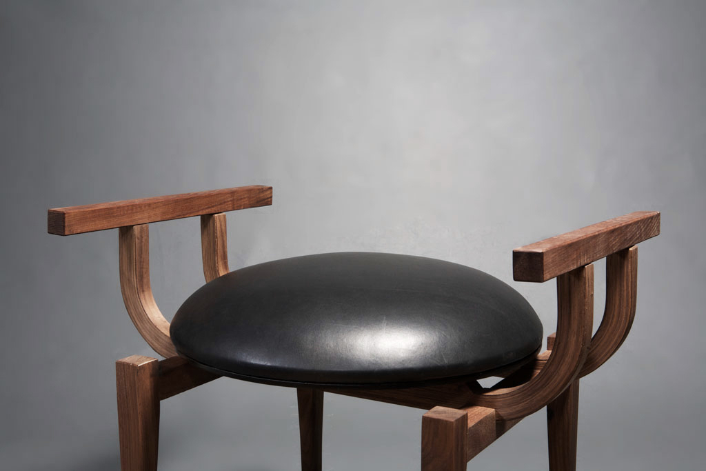 One chair stool walnut leather veneer joints
