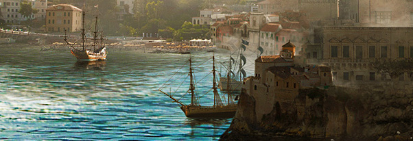 Assassins creed game black flag video game pirates Landscape sunset ships piracy AC4 Matte Painting