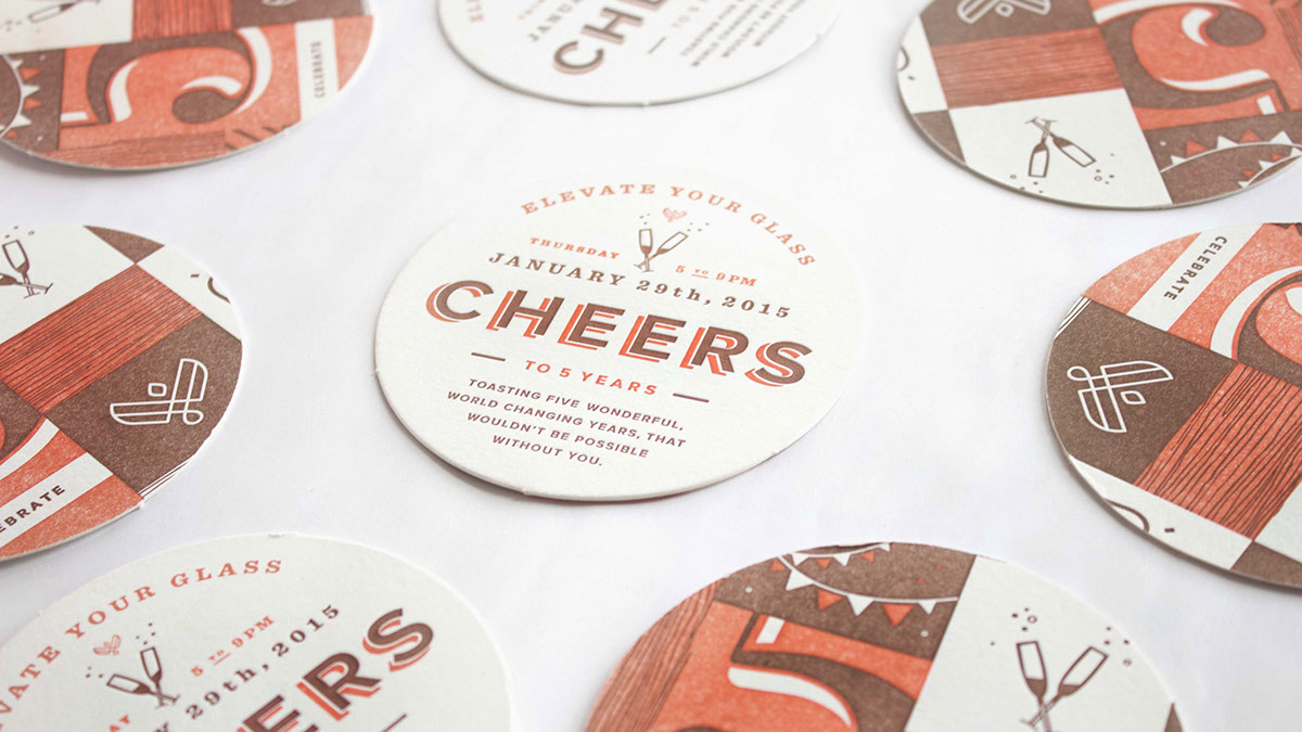 invite Agnecy anniversary wood icons letterpress coaster