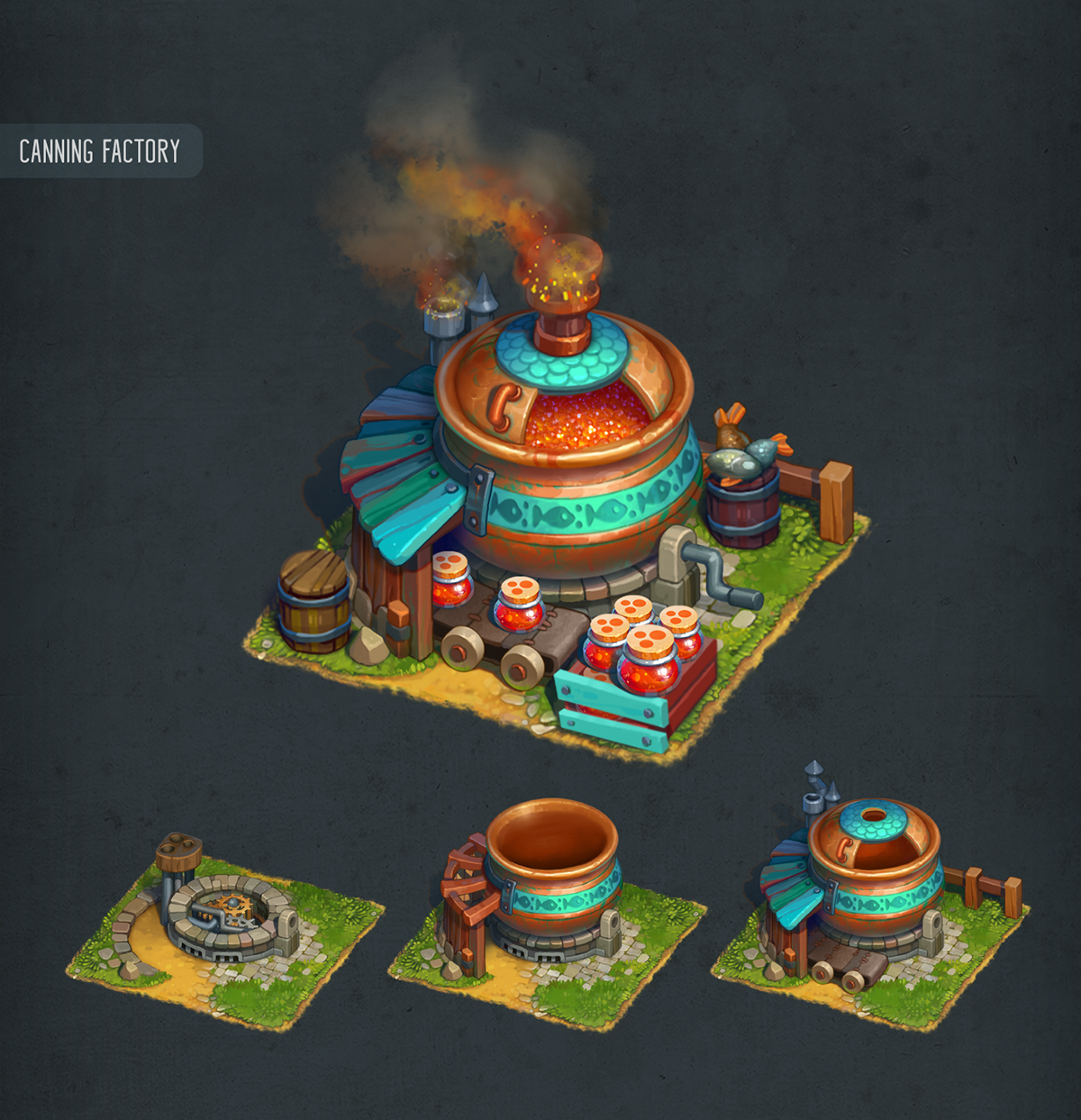 building casual mobile Isometric house fantasy cartoon stylized chest decoration