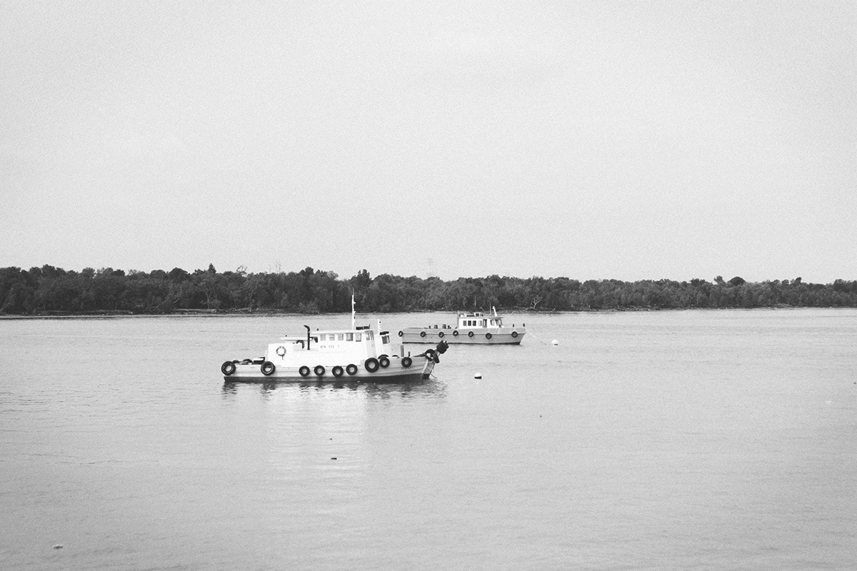 pulau  ketam  crab Island Landscape scenery village sea port klang boat  ship black White Ferries