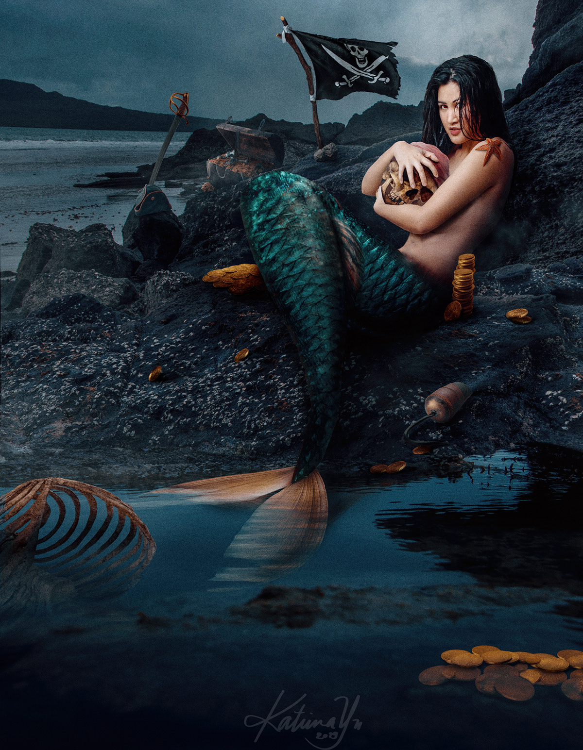 mermaid merfolk mermay bookcover retouching  surreal conceptual Matte Painting katrina yu Composite