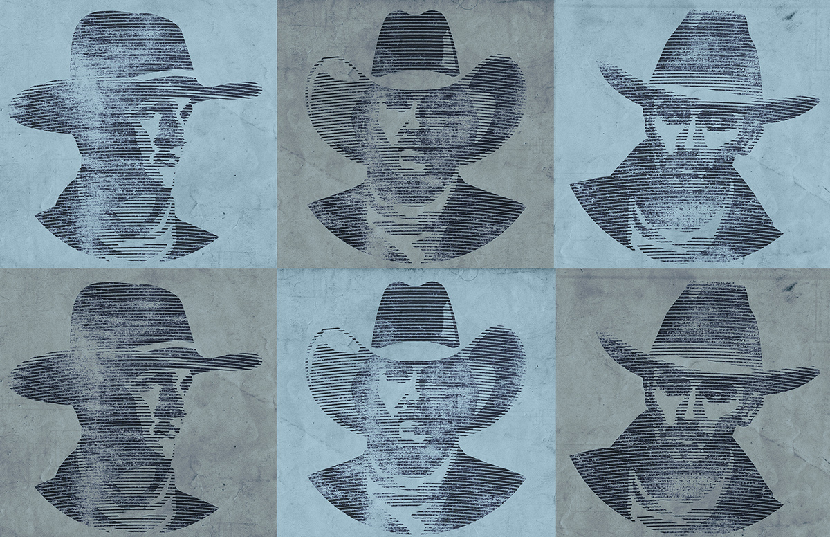 printmaking COWBOYS western grit texture Promotion robber outlaw bandit mixed media