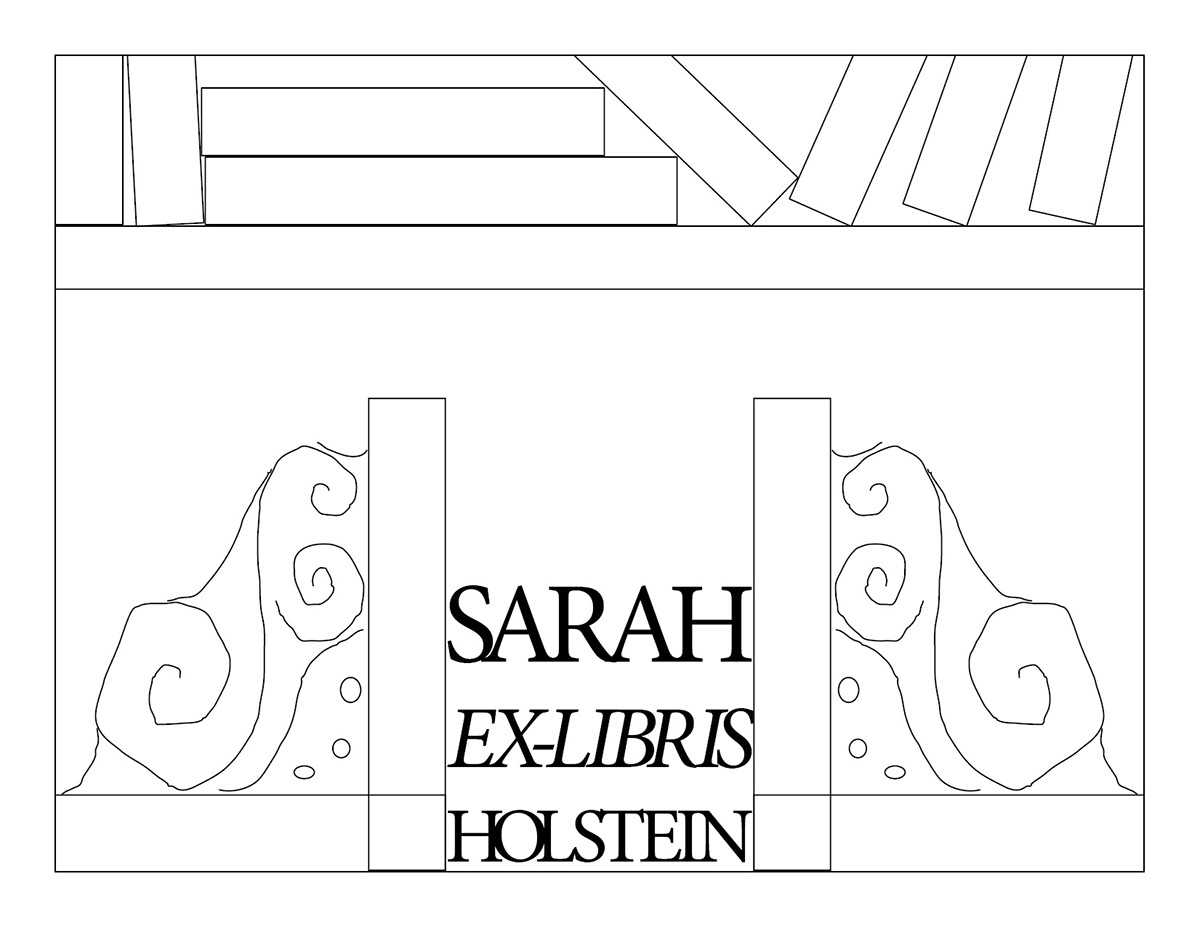 Ex Libris Name art name holstein book ends stamp black and white