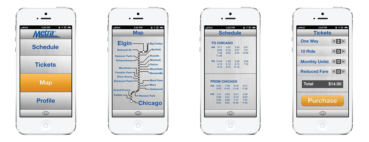 app design wayfinding Metra trainstation digital application Mockup