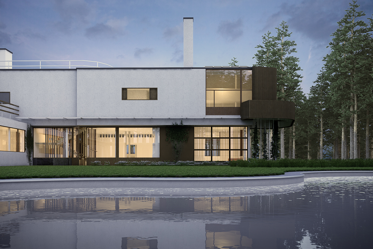 Alvar Aalto Villa Mairea DUSK remake  modernism Classic design rendering  3D Modelling Pool