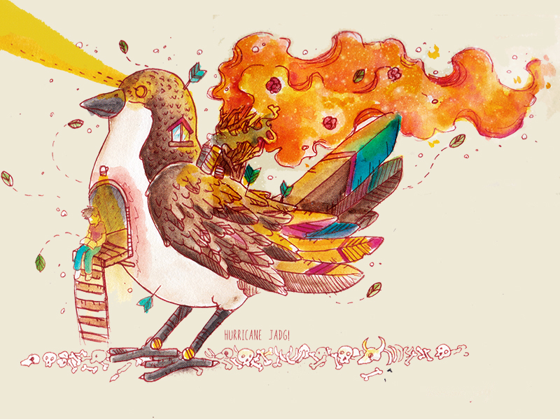 watercolors bird editorial art ilustracion