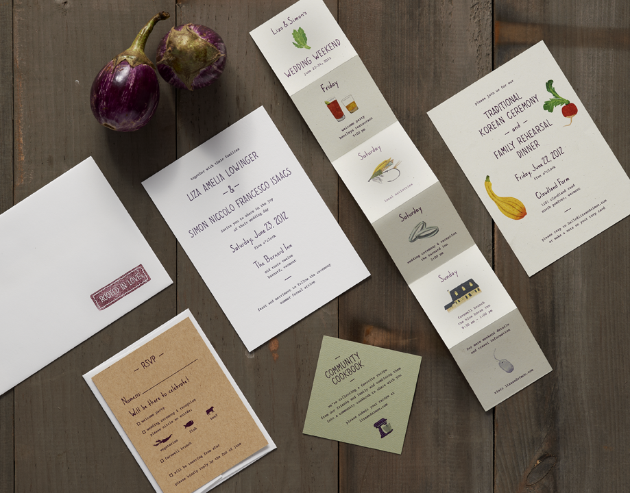 wedding Invitation letterpress cookbook menus Food  hand-done hand-lettering organic vegetables illustrated Love whimsical sweet Tote