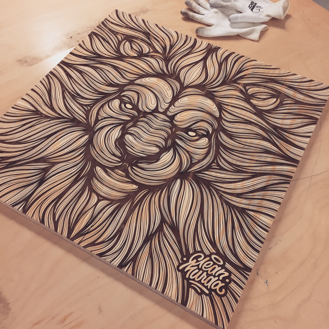lion wood laser engraving Interior pride Mane eyes