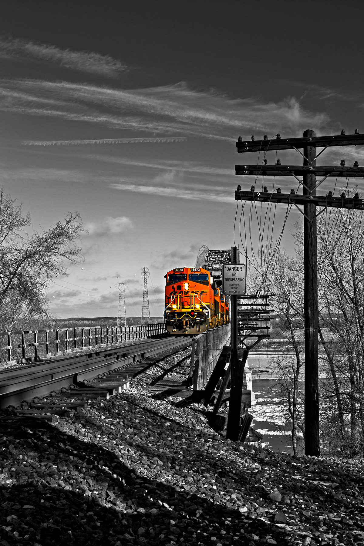 train railroad locomotive selective color tracks engines