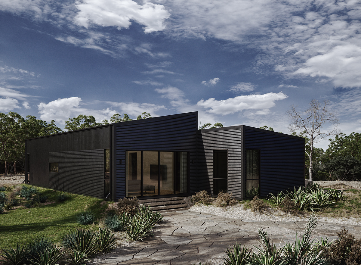 architecture archviz Australia CGI exterior house Landscape metal modular Savannah