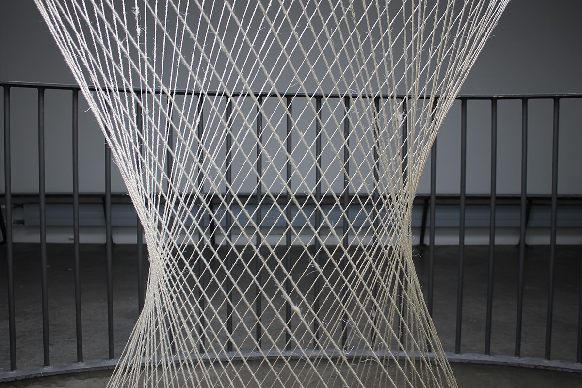 Site-specific Sisal TWINE sculpture installation dublin culture night hyperboloid gallery atrium
