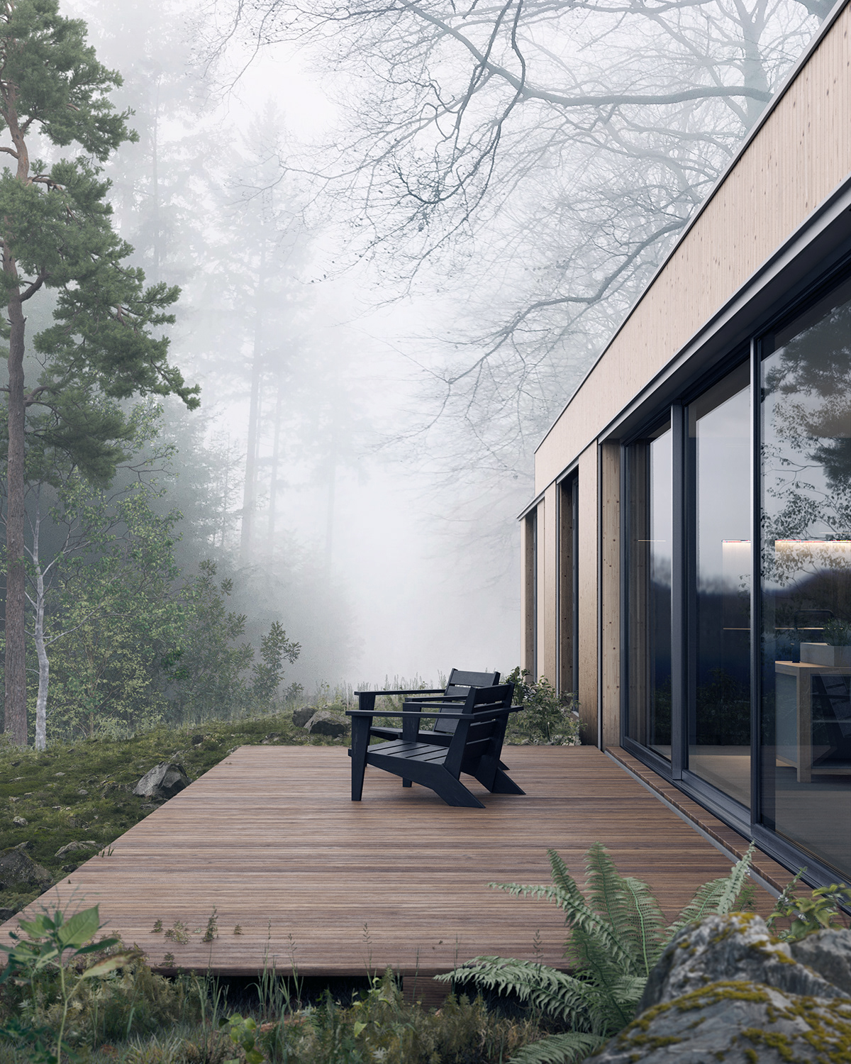 3D architecture cabin forest interior design  Render visualization vray arch-viz archviz