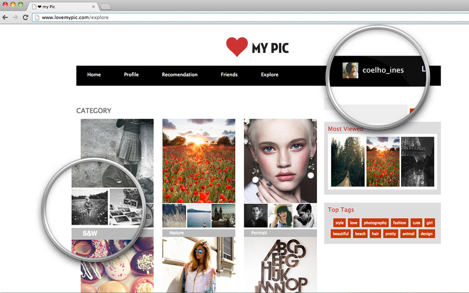 recomendation  IPCA Fotografia site  html css love my pic