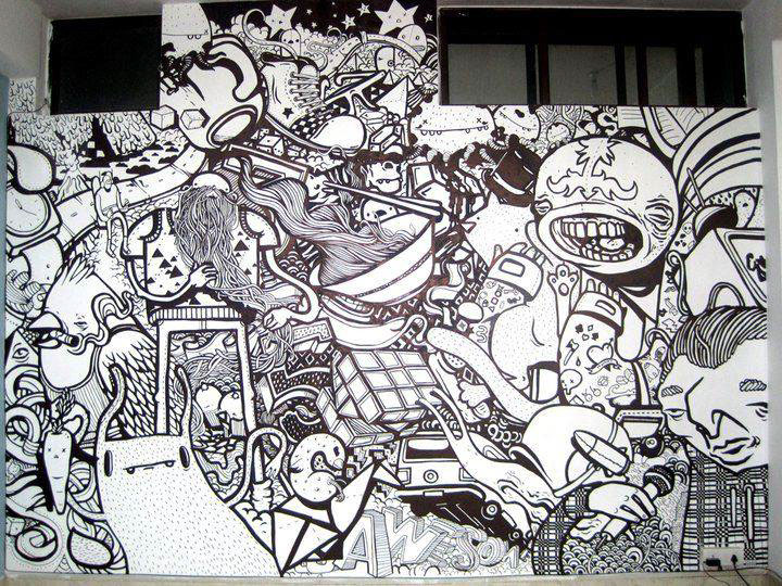 wall art Wall murals Drawing  markers paints black creative cartoon