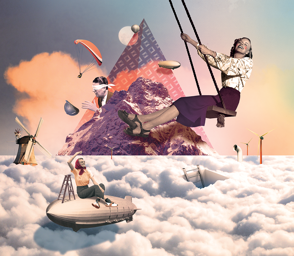 collage vintage Fly color cloud trip SKY woman surrealism