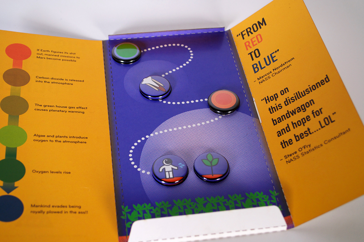 pamphlet nasa mars terraforming Space Exploration button badge button design pamphlet design box design packaging design universe stars model Mockup