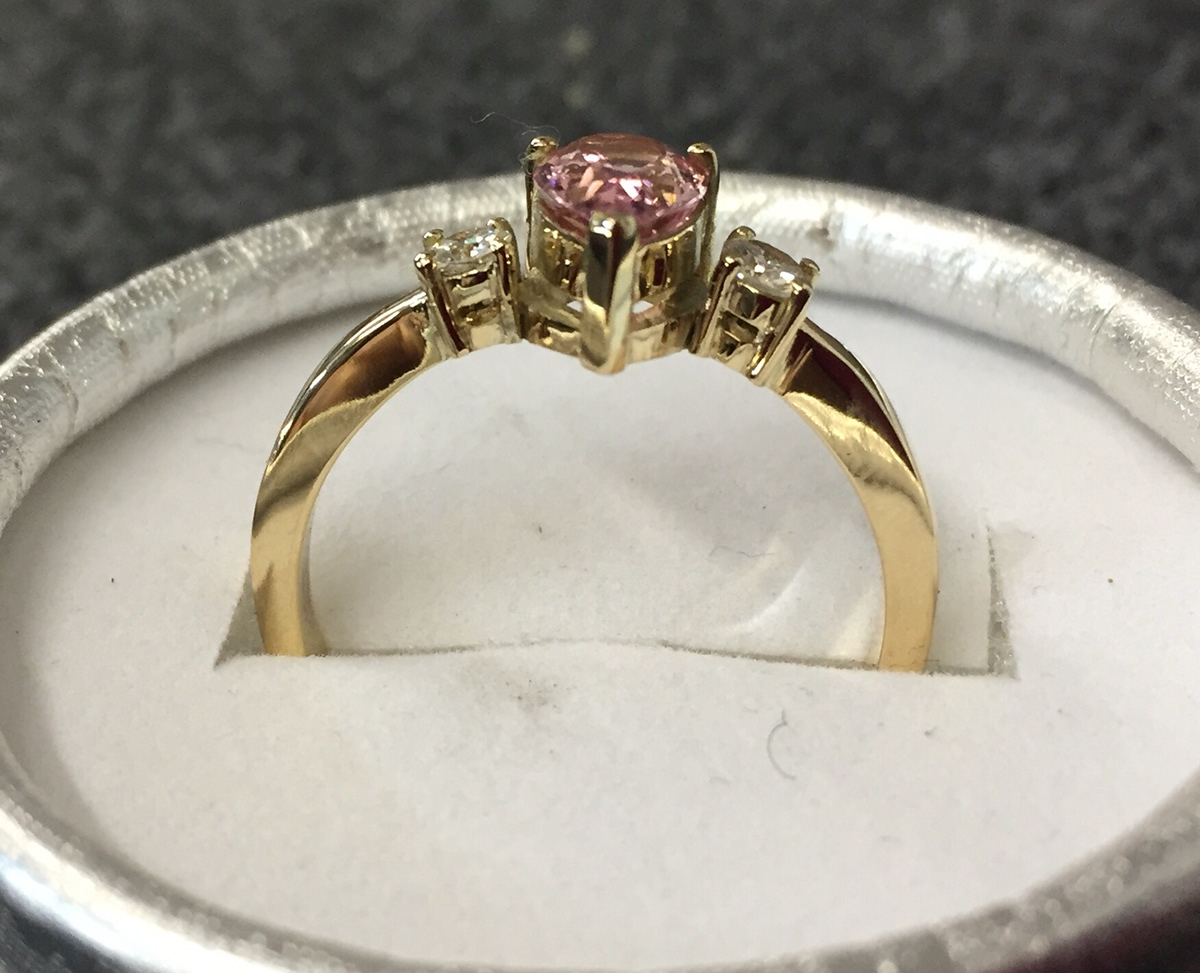 9ct ring with pink tourmaline and diamonds