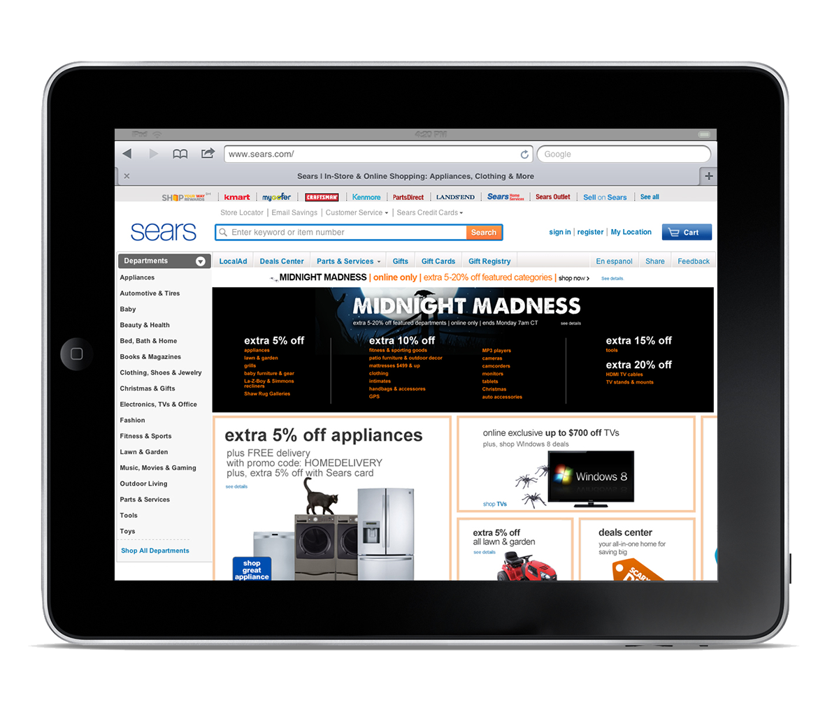 Sears.com homepage Website Web Production design Web designer digital digital design e-commerce Sears