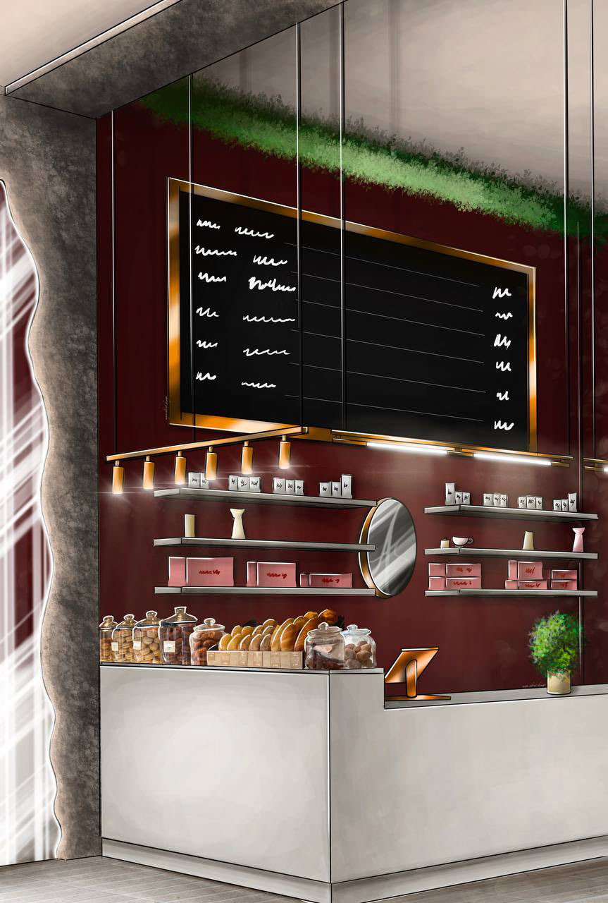 design coffee shop coffeeshop cafe designinterior interior design  visualization modern Procreate ILLUSTRATION 