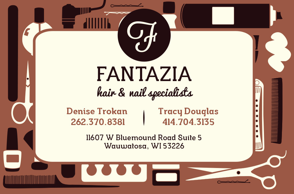 hair Hair Salon hair and nail salon Spa barber Cosmetology manicure haircut fantazia Business Cards identity Logo Design logo