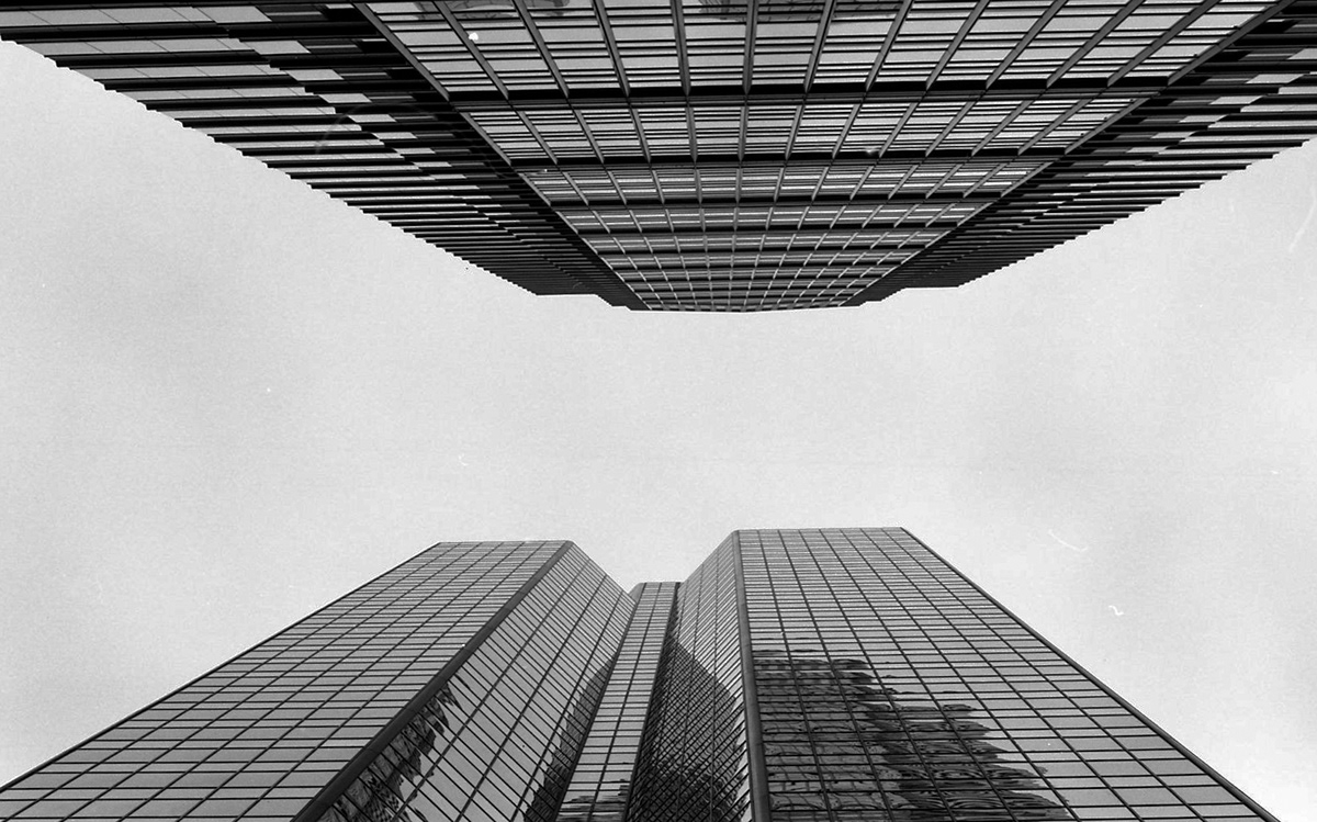 philadelphia center city 35mm slr looking up high rises skyscrapers