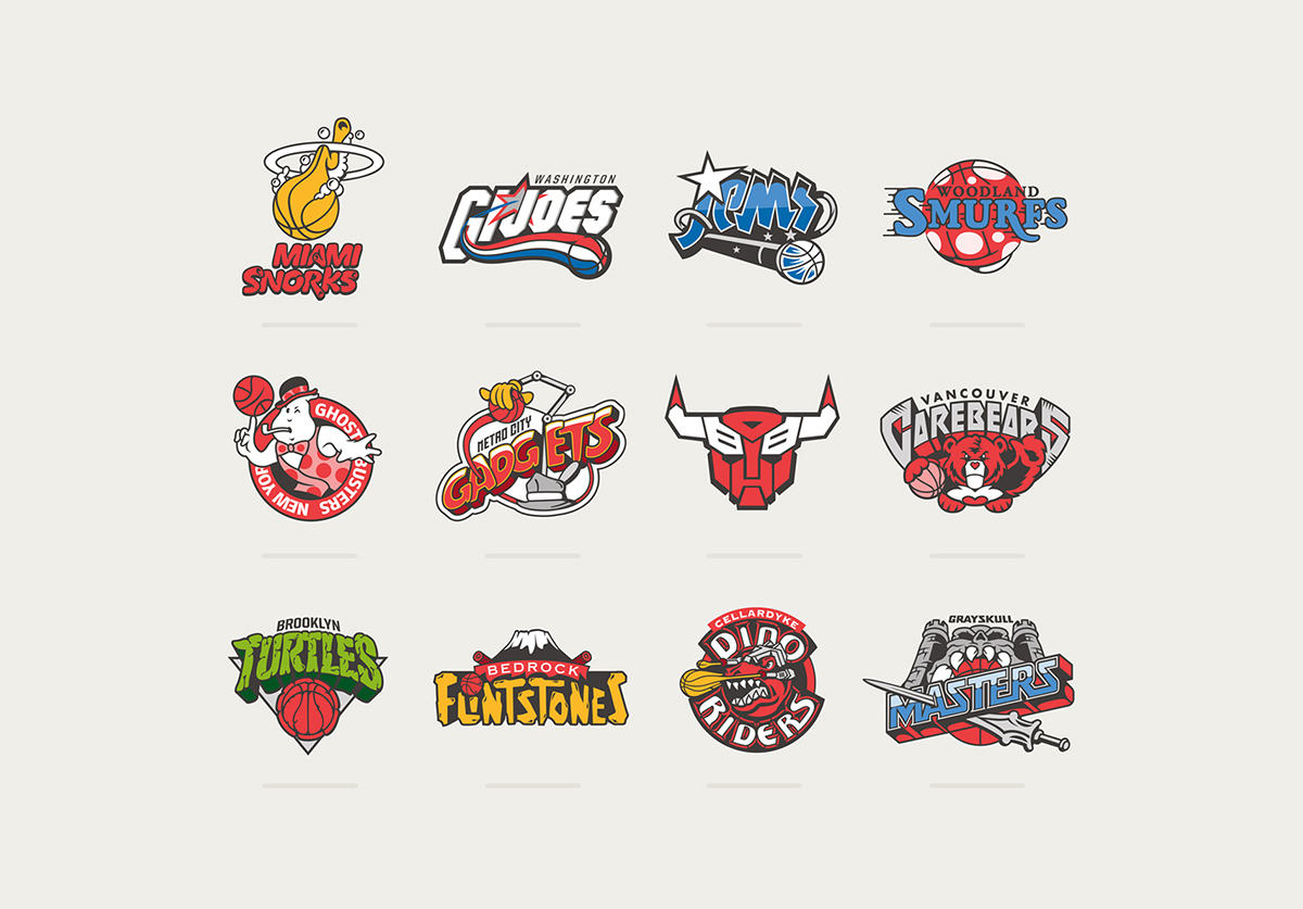 basketball NBA logos team cartoon 80's 90's Serie toons court.