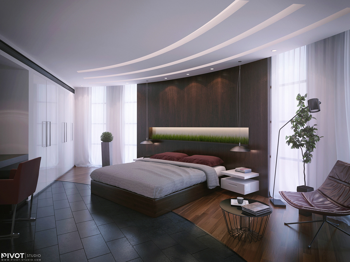 Contemprary bedroom  3D 3ds max visualization vray Pivot Interior