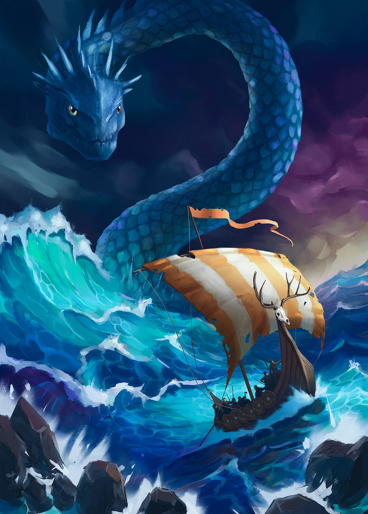 digital2D fantas fantasy ILLUSTRATION  sea ship vikings art